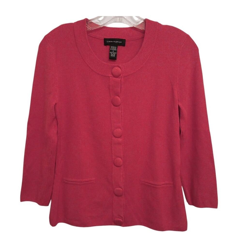 Cable & Gauge Sweater Sz S Cardigan Pink Coral‎ Luxe Buttons Quiet Luxury